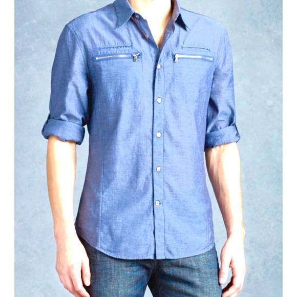 JOHN VARVATOS LIGHTWEIGHT LONG ROLL-TAB SLEEVE ZIP-POCKET BUTTON UP SHIRT SzM - Picture 4 of 13